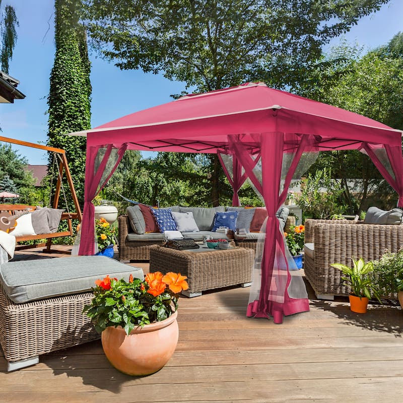 Cozywor 11 ft. x 11 ft. Pop-Up Steel Gazebo with Mosquito Netting - Pink