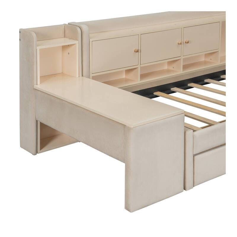 Twin Size Upholstered Daybed with Multiple Storage Options