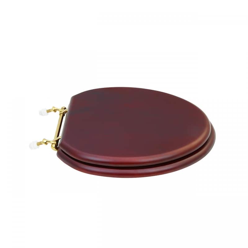 Cherry Wooden Toilet Seat Elongated with Brass PVD Hinges Renovators Supply