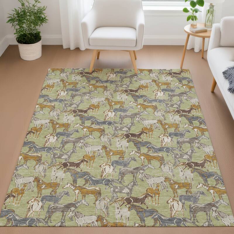Machine Washable Indoor/ Outdoor Horse Herd Chantille Rug