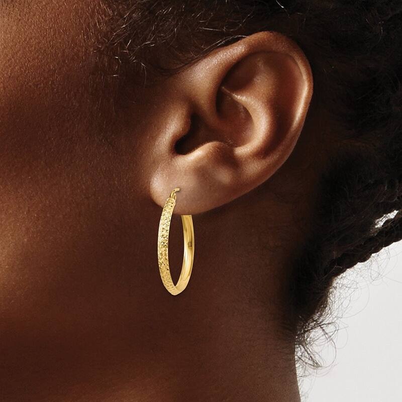 Curata 14k Yellow Gold Knife Edge Sparkle Cut 2.5x25mm Hoop Earrings