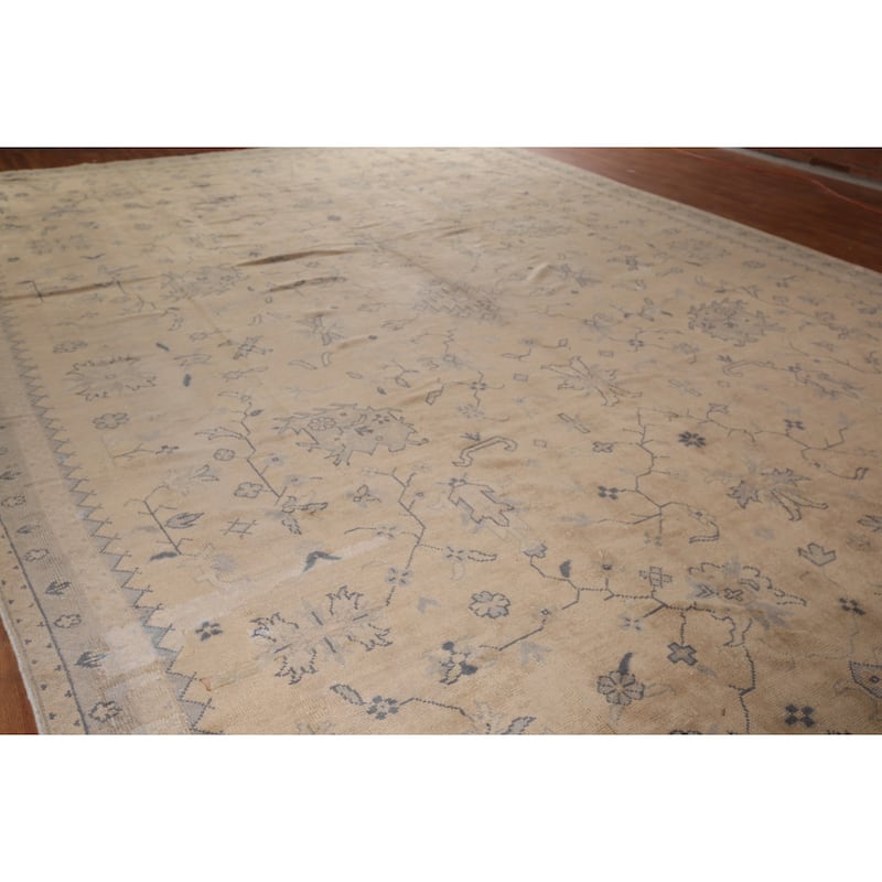 Pre-1900 Antique Vegetable Dye Oushak Turkish Large Wool Carpet - 12'5" x 19'1"