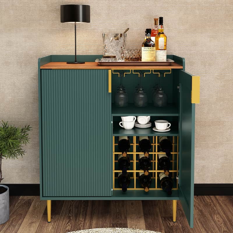 31.6'' Modern Coffee Bar Cabinet with Wine Racks and Storage Drawer - Green