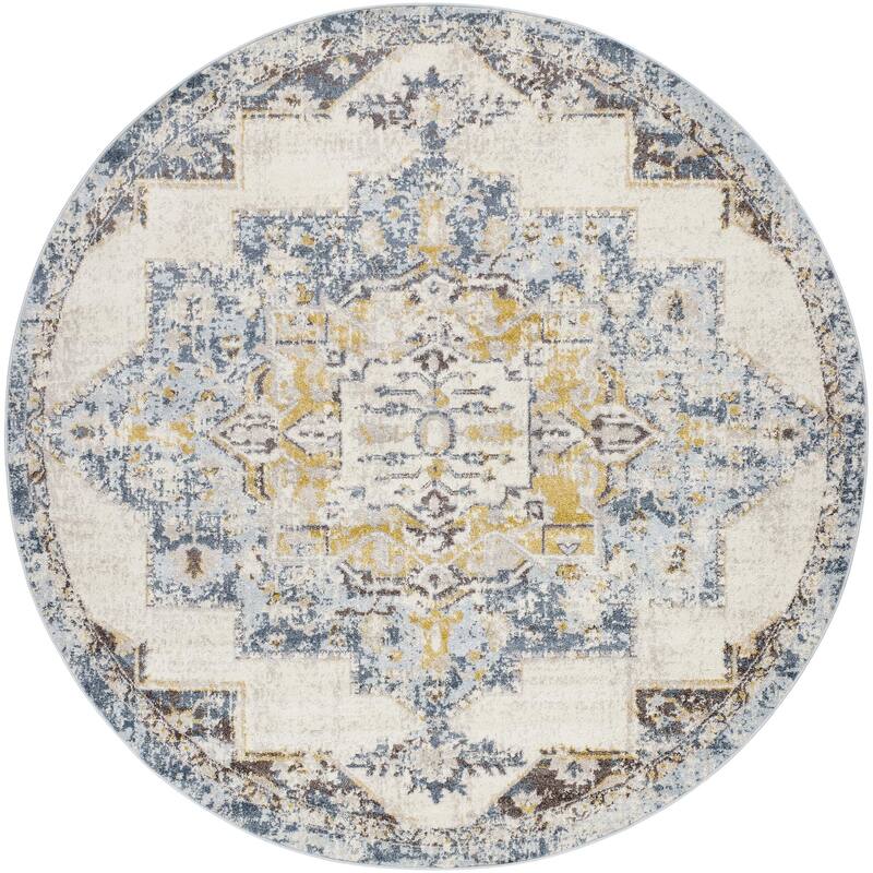 Livabliss Ankara Traditional Medallion Area Rug - Teal - 7'10" x 7'10" Round - Round