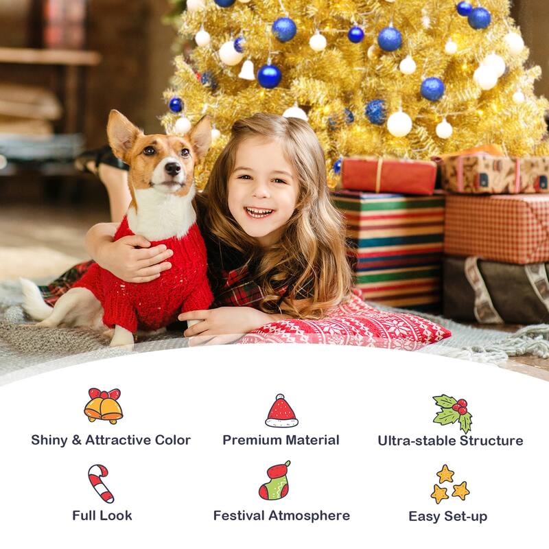 Gymax 6FT Tinsel Christmas Tree Artificial Hinged w/ Metal Stand - See Details