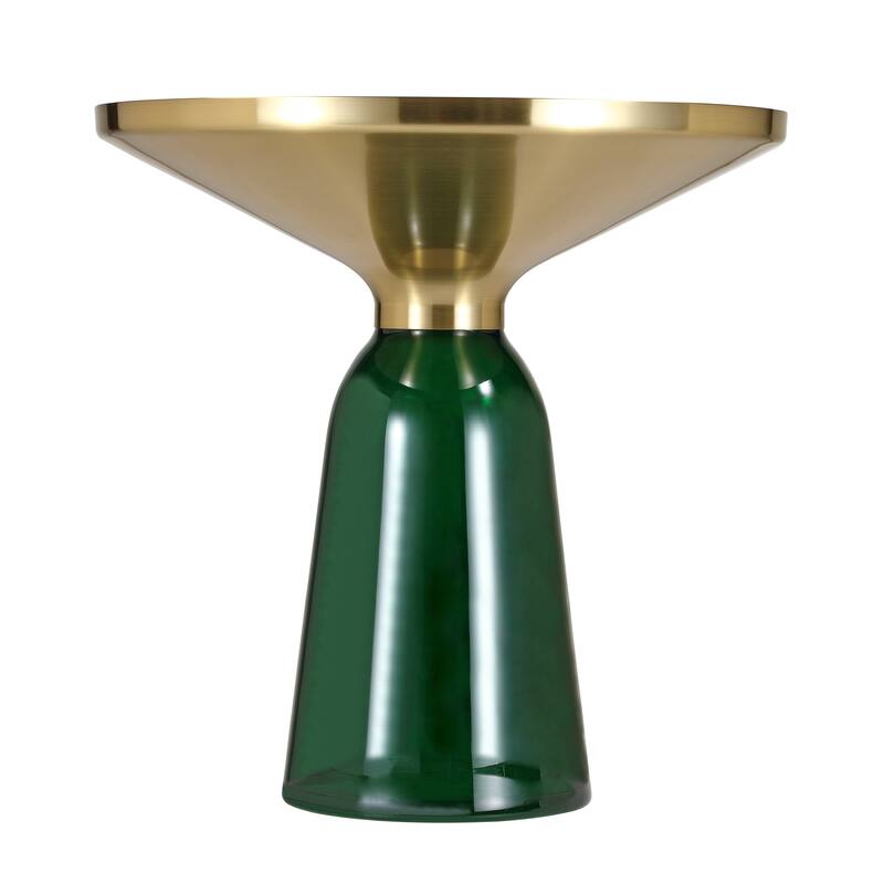 19-Inch Side Table Round Glass/Stone Tabletop End Table with Gold Iron Rim and Glass Base