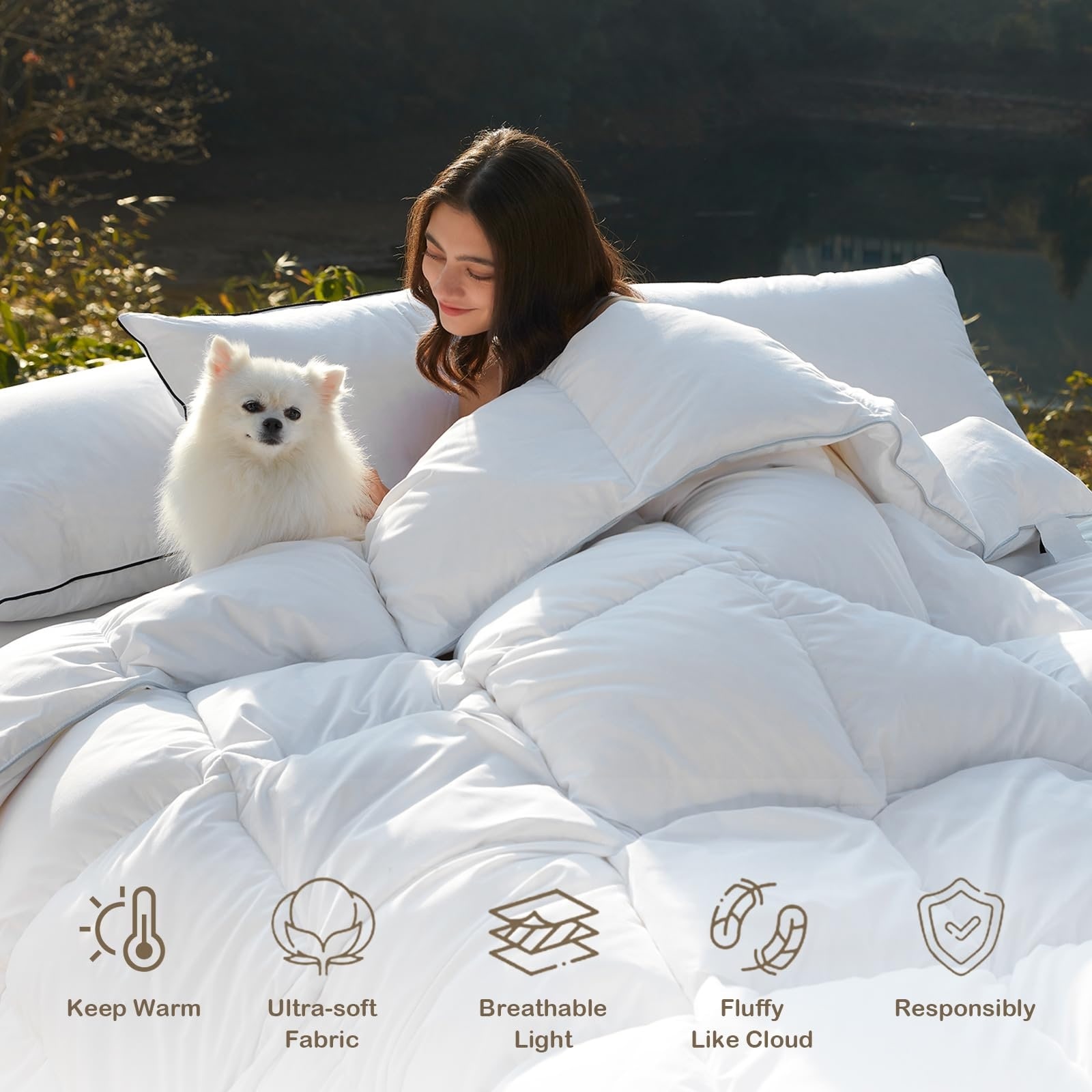 Luxury Feathers Down Comforter Full Queen Hotel Fluffy Duvet Insert Ultra Soft Egyptian Cotton Fabric Medium Weight 90x90