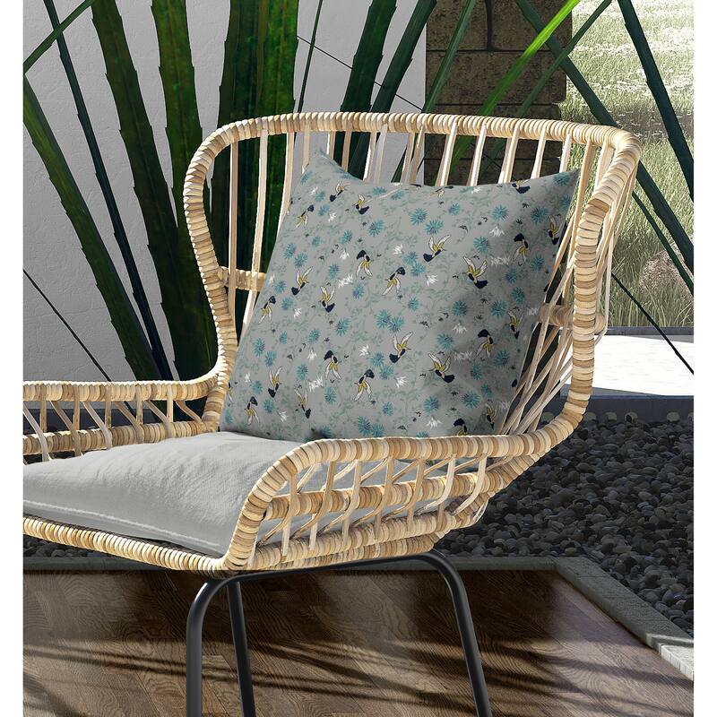 Songbird Flora Parade Indoor/Outdoor Reversible Throw Pillow Gray and Cyan