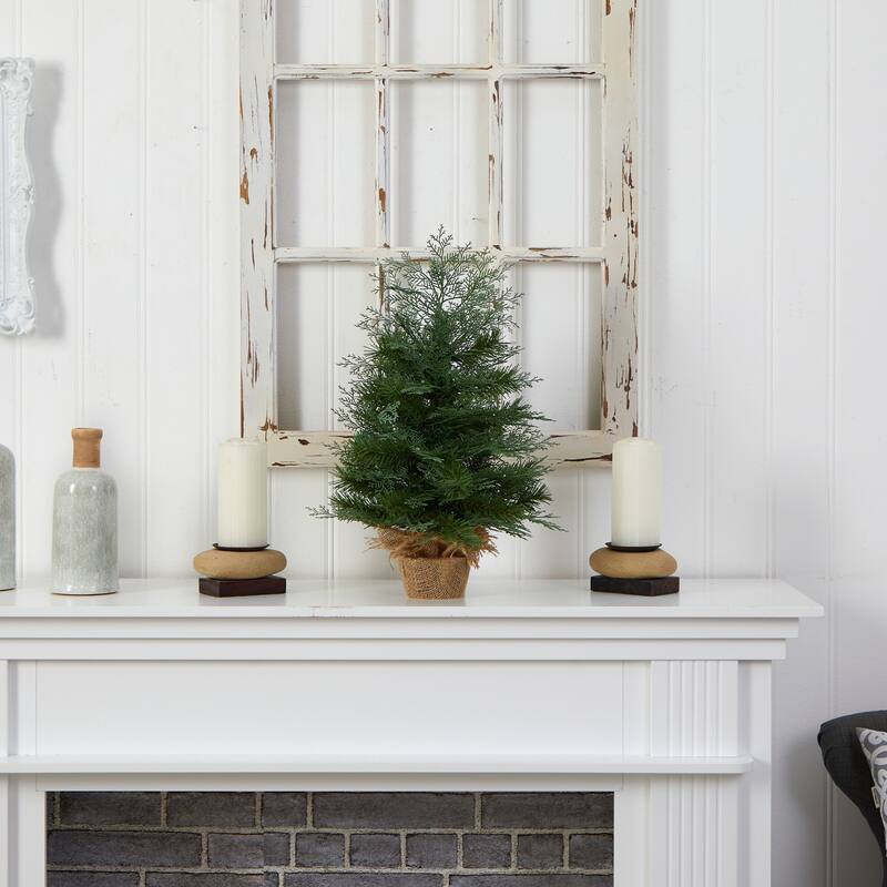 2ft. Artificial Christmas Tree in Burlap Base with 35 Warm White LED Lights - Petite Rustic Holiday X-Mas Decoration