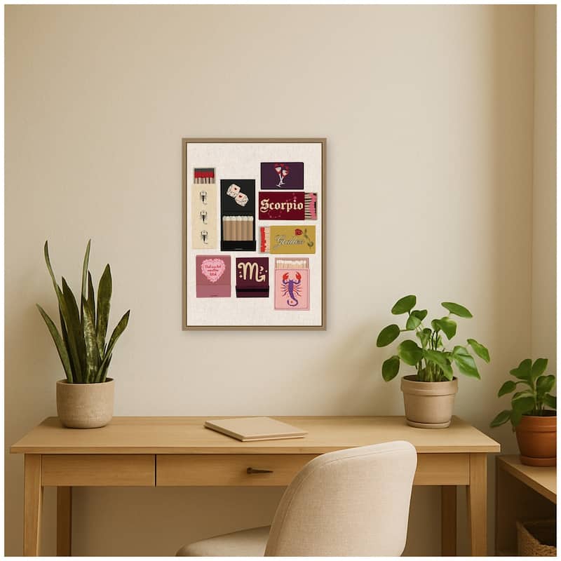 Kate and Laurel Scorpio Matchbooks Linen FC by Megan Ryan Framed Canvas Wall Art Print