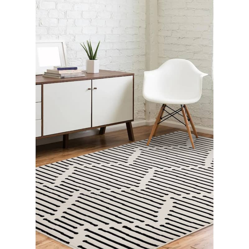 Forte Black White Stripes Area Rug