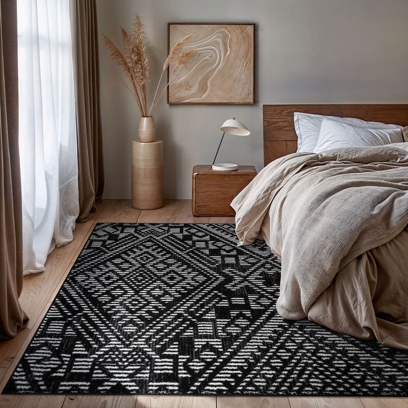 Black Ivory Tribal Pattern Stylish and Durable Area Rug