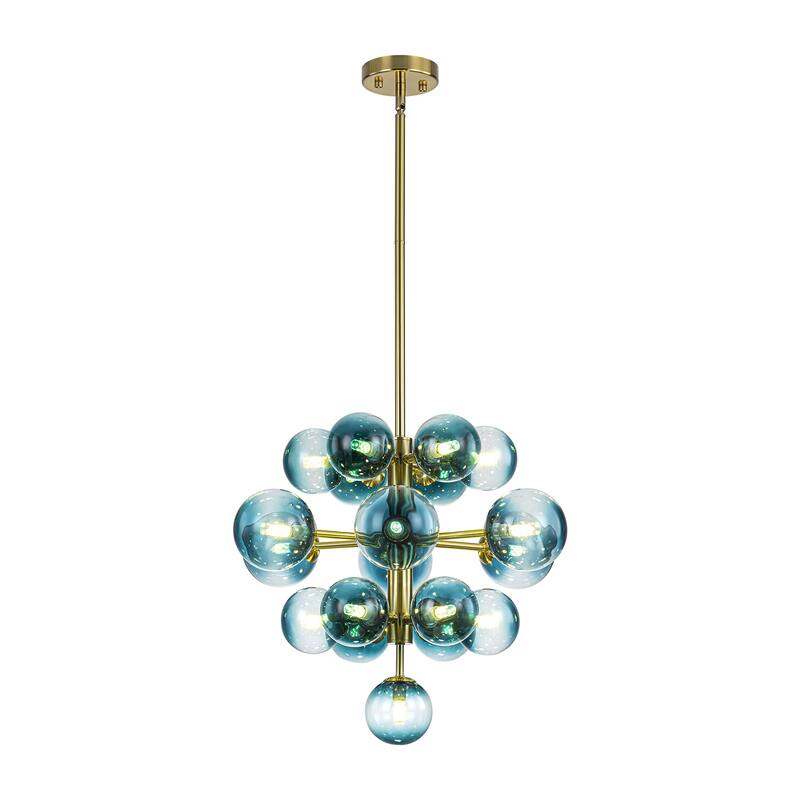 19-Light Modern Glam Tiered Cluster Gradient Glass Globe Bubble Chandelier for Dining Room - 21.3 in. W x 18 in. H