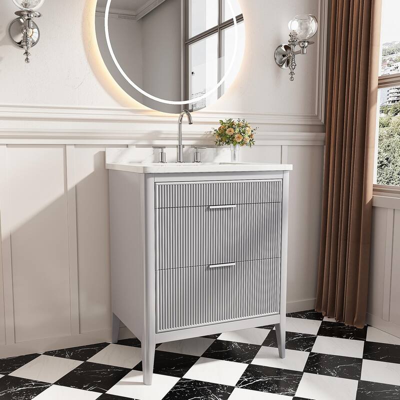 Modland 30" Freestanding Bathroom Vanity with Carrara Marble Top - Soft-Close Drawers,Green / Grey - 30 inch