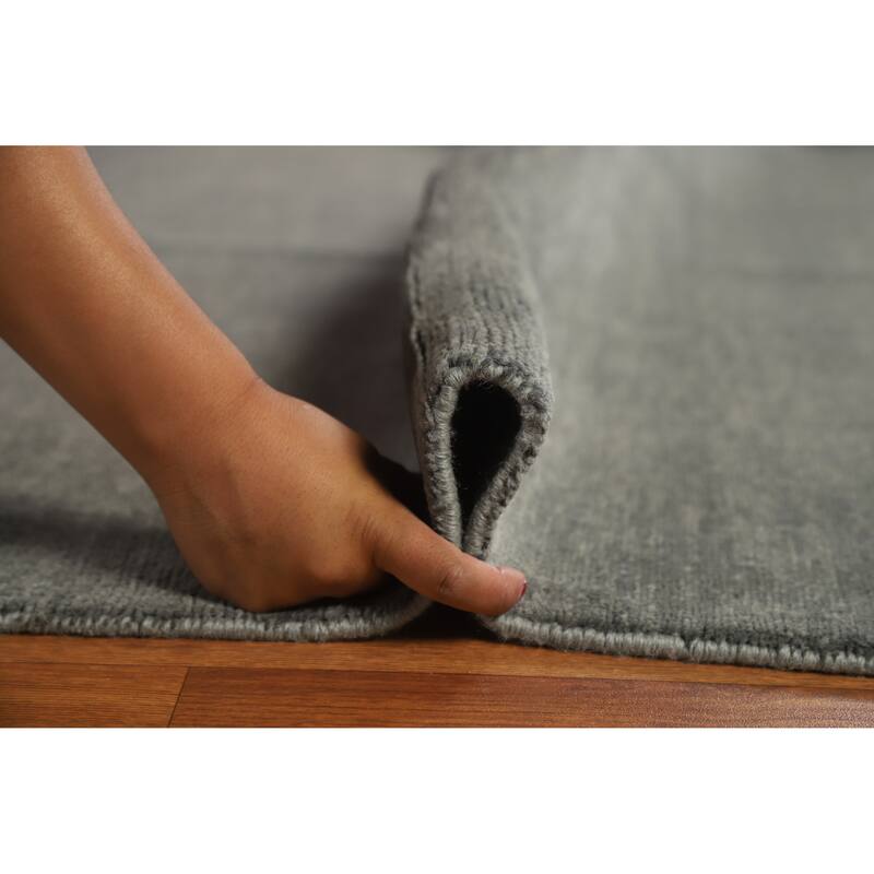 Hand Knotted Oriental 100% Wool Carpet Modern Solid Greys & Charcoal Gabbeh Area Rug - 13' 3'' X 10' 3''