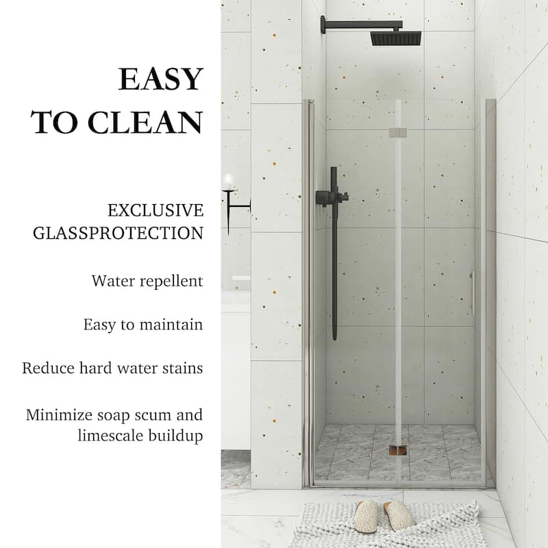 30/32/34/36 Bi-fold Semi-Frameless Shower Door with Clear Tempered Glass