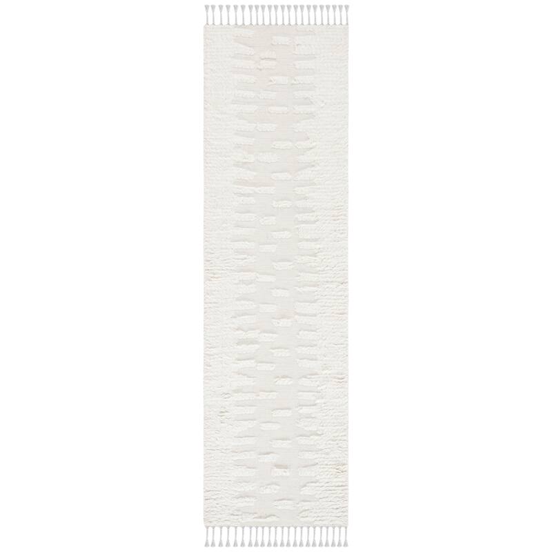 SAFAVIEH Handmade Casablanca Shag Luma Tribal Wool Rug - 2'3" x 8' Runner - Ivory
