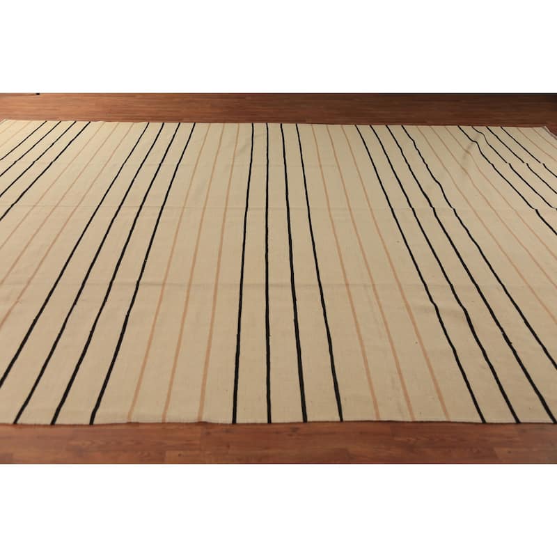 All-Over Striped Kilim Oriental Large Rug Wool Carpet - 10'0"x 14'1"