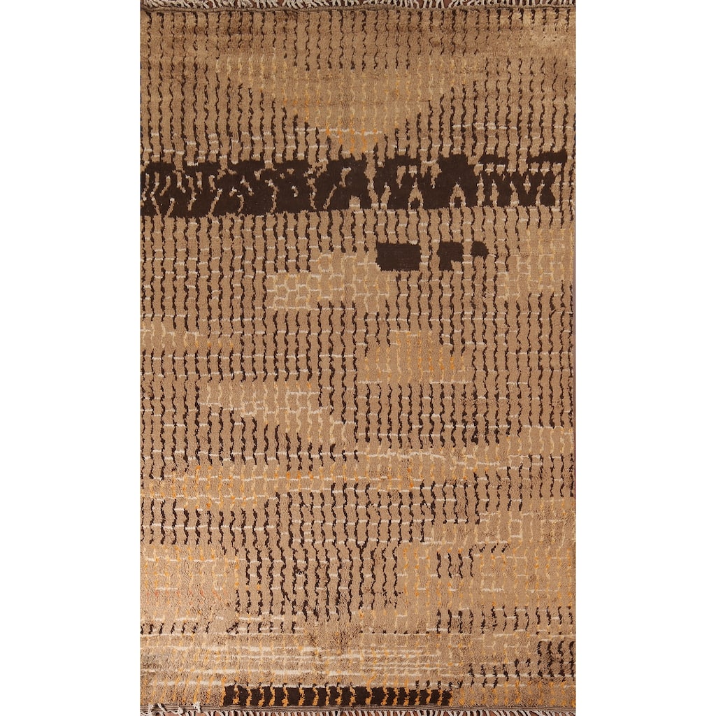 Brown Gold Moroccan Oriental Area Rug Hand-Knotted Wool Carpet - 8'5" x 12'11"