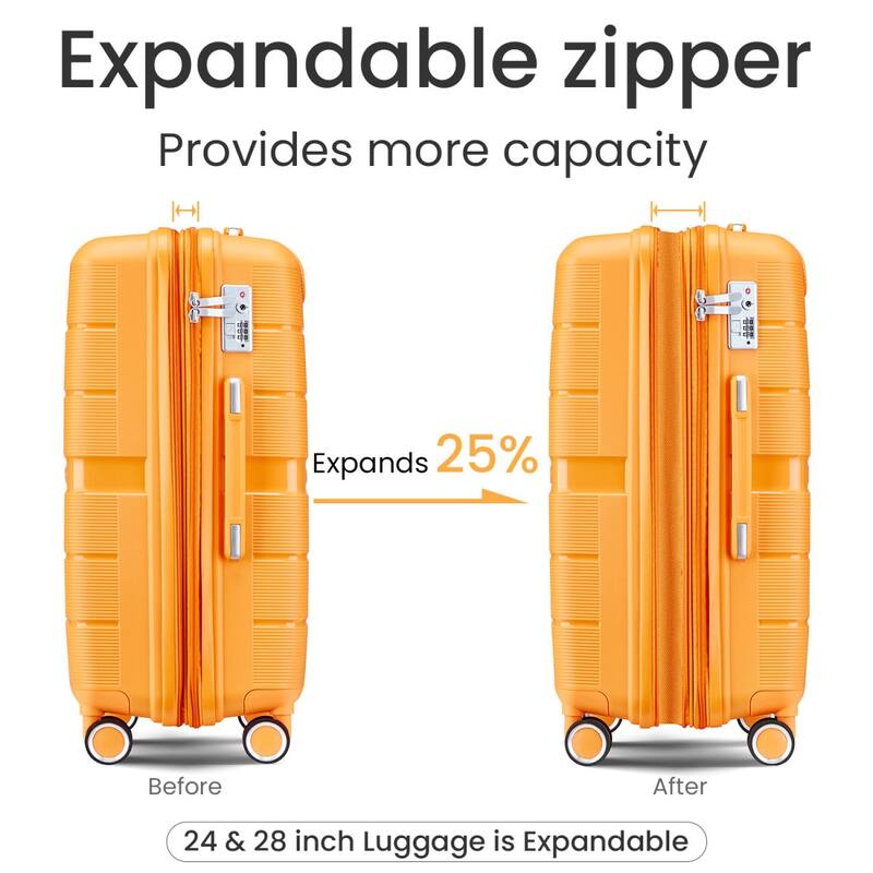 4 Piece Luggage Sets(14/20/24/28), PP Lightweight Expandable Suitcase Set with Spinner Wheels and TSA Lock