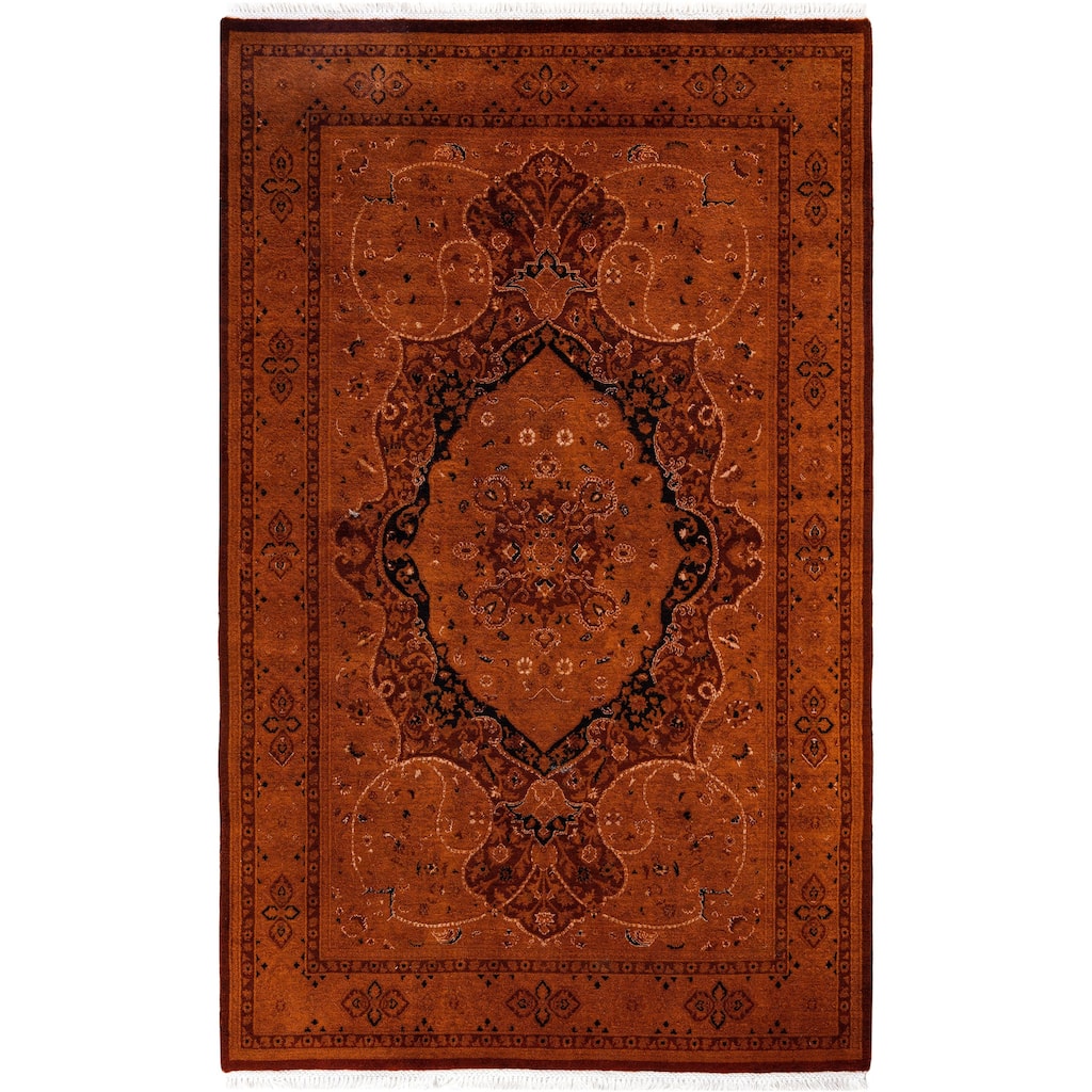 Overdyed One-of-a-Kind Hand-Knotted Area Rug - Orange - 4' 8" x 7' 5"