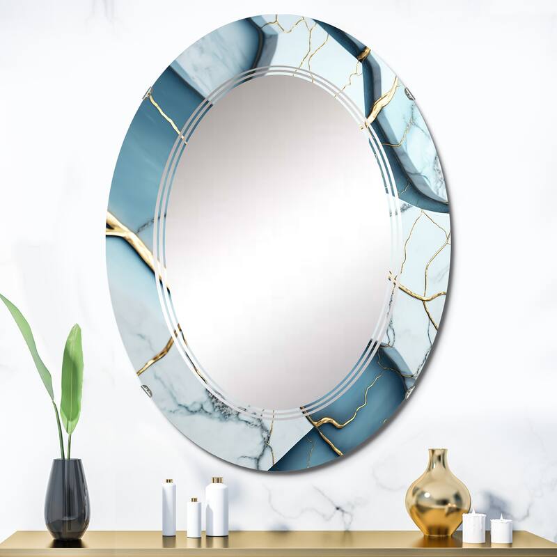 Designart 'Abstract Geode White II' Printed Abstract Marble Wall Mirror - 24in.x36in.