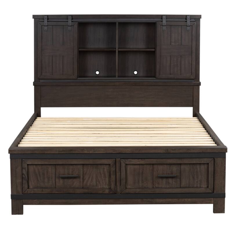 Thornwood Hills Rock Beaten Gray with Saw Cuts King Bookcase Bed