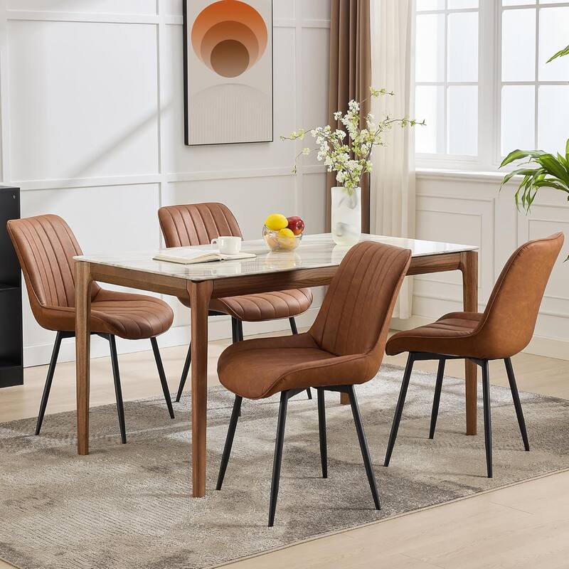 Dining Chairs (Set of 2), Upholstered Side Chair with Faux Leather, Metal Legs