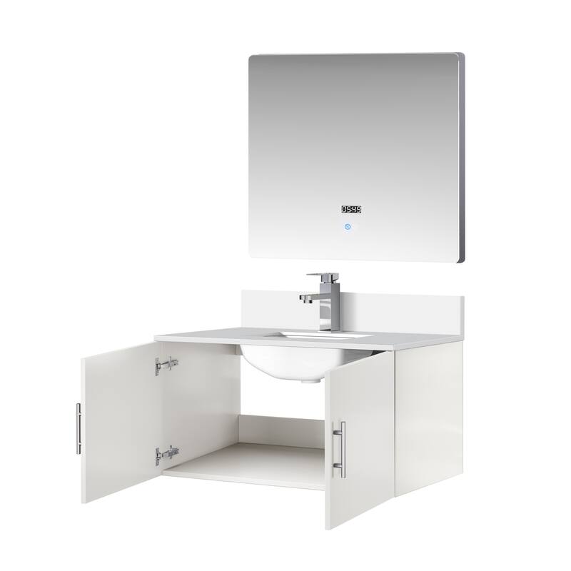 36" Bathroom Vanity with Marble Top, Stainless Steel Faucet, 36x32 Mirror Included, Scratch & Stain Resistant Surface