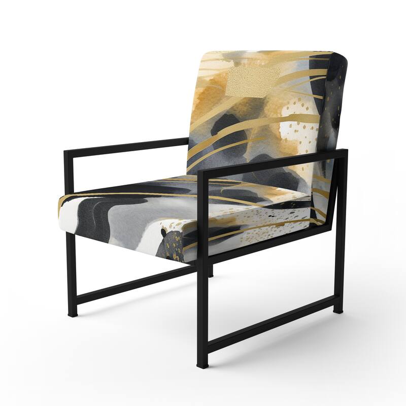 Designart "Pastel Abstract With Blue Black & Gold Spots III" Upholstered Fractals Accent Chair and Modern Arm Chair