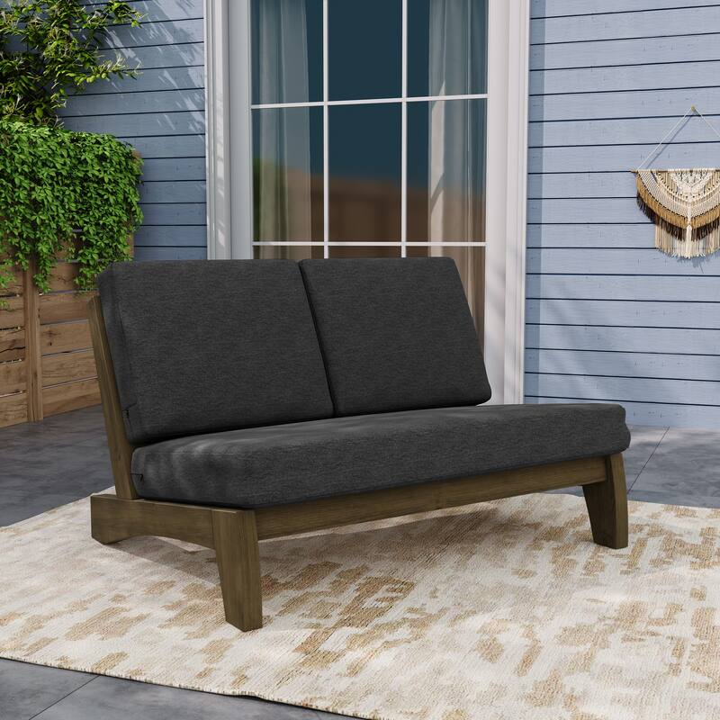 Teak Outdoor Armless Lounge Chair Set Loveseat with Cushions - 2 chairs - Dark Gray