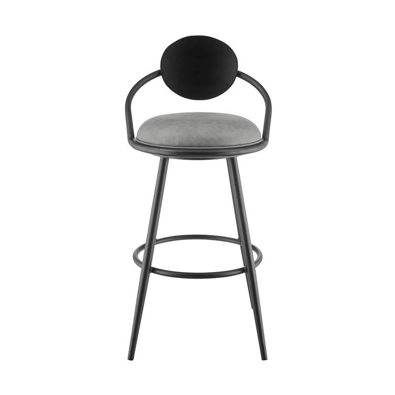 Carny Swivel Counter Stool Chair, Black Iron, Vintage Gray Faux Leather