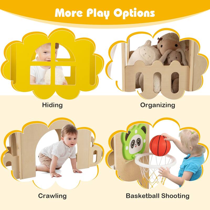 Gymax 7-in-1 Toddler Slide Set Wooden Castle-Shaped Entertainment