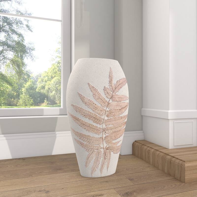 Polystone Leaf Decorative Vase - White - Roche River Decor
