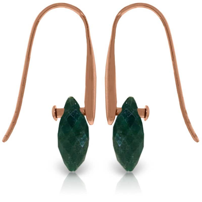 14K Solid Gold Fish Hook Earrings w/ Briolette Emerald Color Corundum
