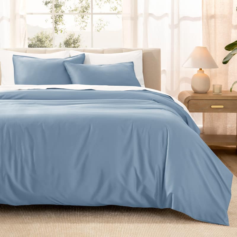 Bare Home Organic Cotton Duvet Cover Set - Smooth Sateen Weave - Dusty Blue - Twin