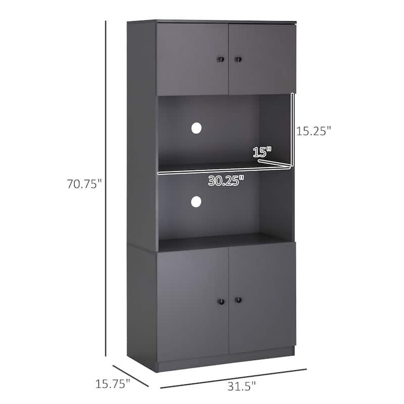 HOMCOM 71" Kitchen Buffet with Hutch, Pantry Storage Cabinet with Shelves, Open Microwave Countertop