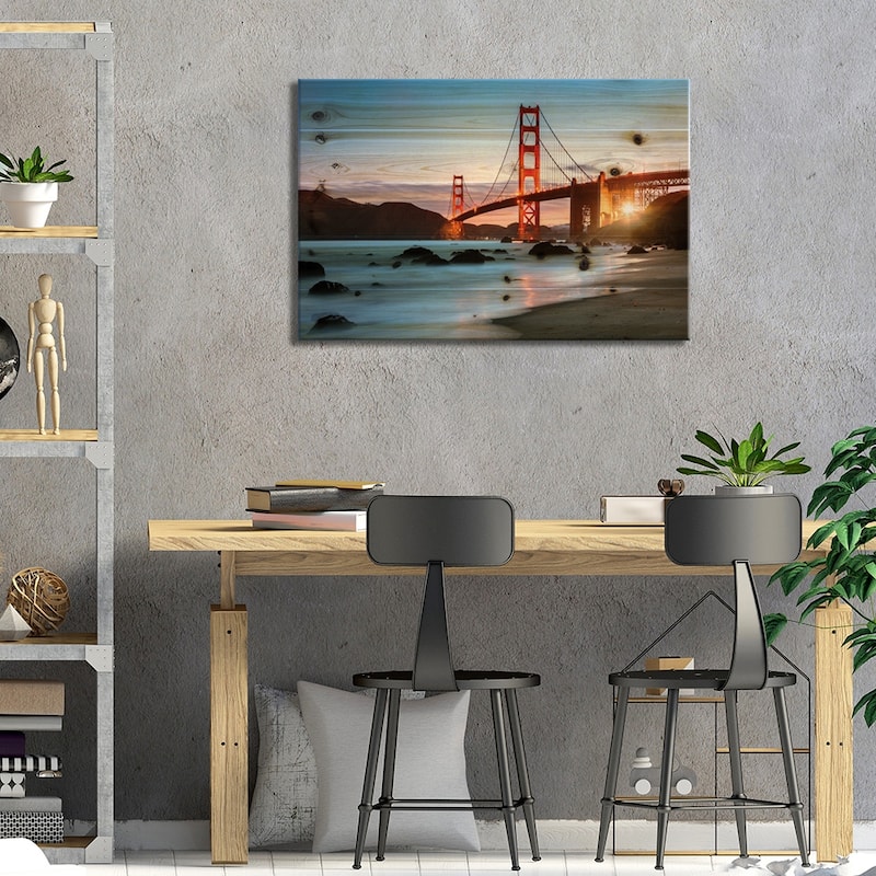 Dawn At The Golden Gate Print On Wood by Matteo Colombo - Multi-Color