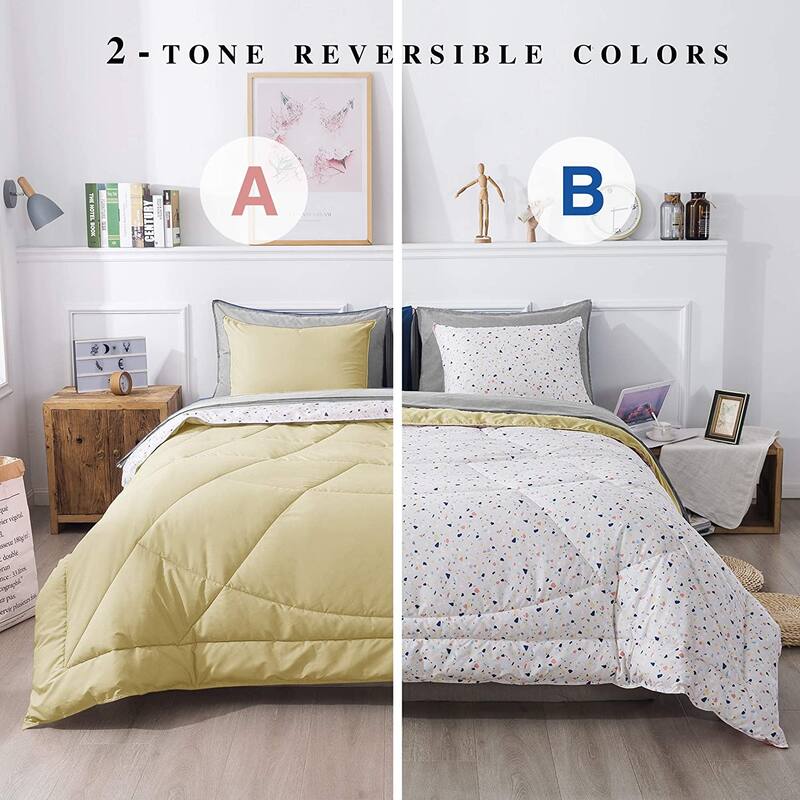 KASENTEX 5 or 7 Piece Bed in A Bag Microfiber Down Alternative Comforter Bedding Set with Sheets and Pillow Cases All Season - Sunshine Yellow - Queen
