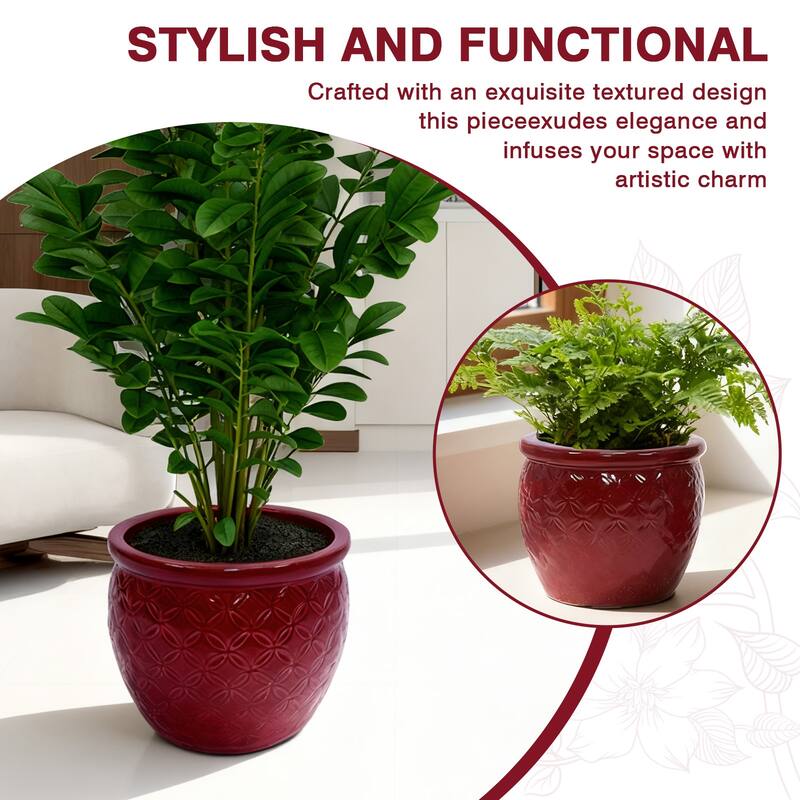 3 Pack Handmade Glazed Ceramic Planter, Ring Pattern Planter Pot