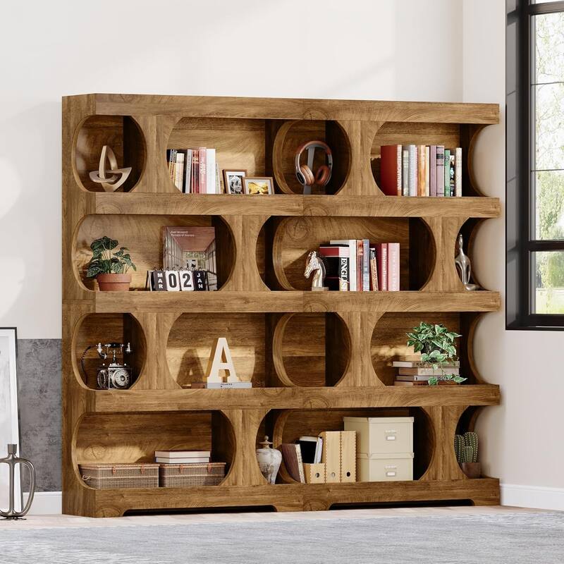 71" Tall Bookcase Wood 4-Tier Bookshelf, Modern Freestanding Display Storage Shelves
