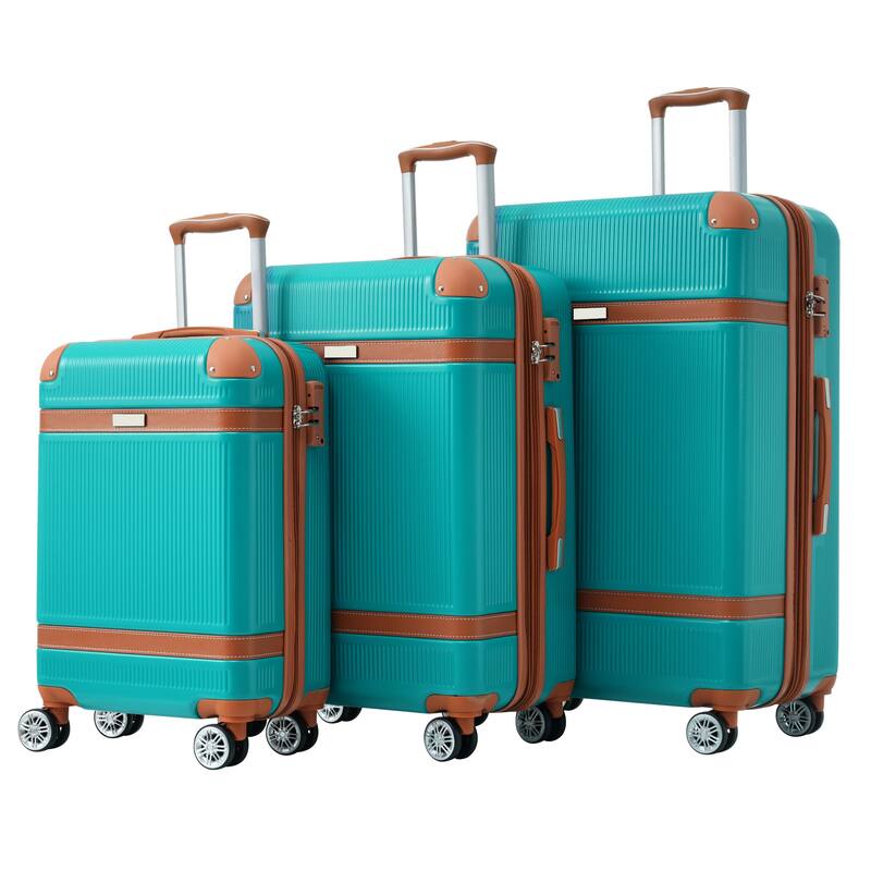 3 Piece Hardside Lightweight Luggage Sets with Double Spinner 8 Wheels and TSA Lock
