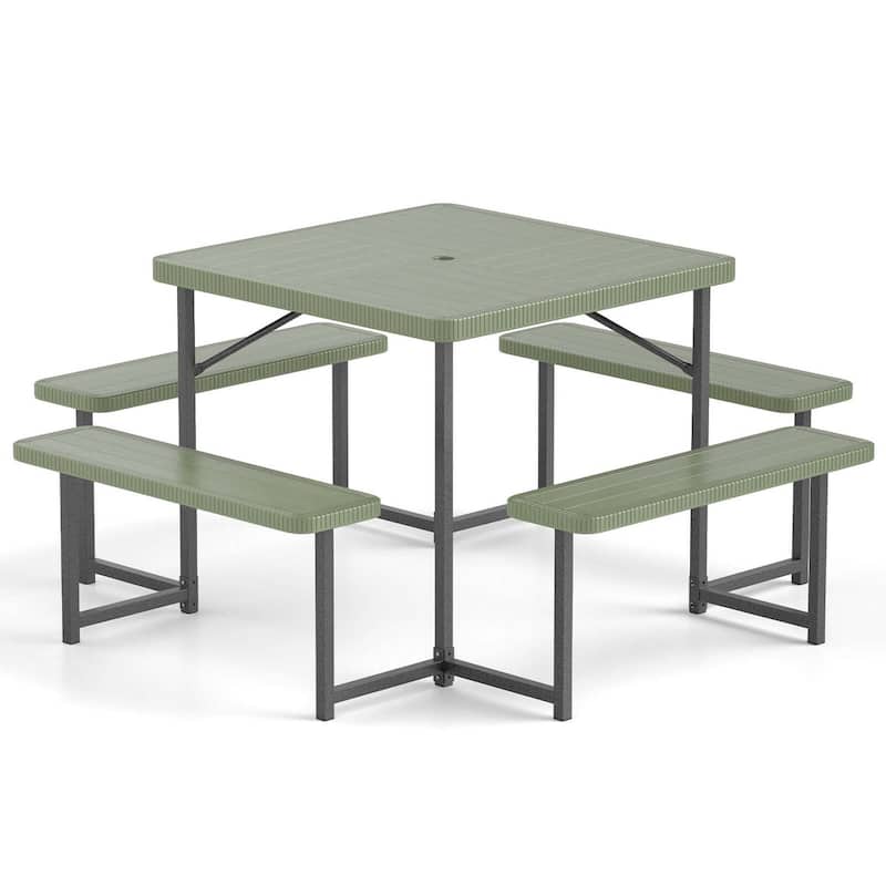 Outdoor Picnic Table HDPE Picnic Camping Table Set for 4-8 Person - Green