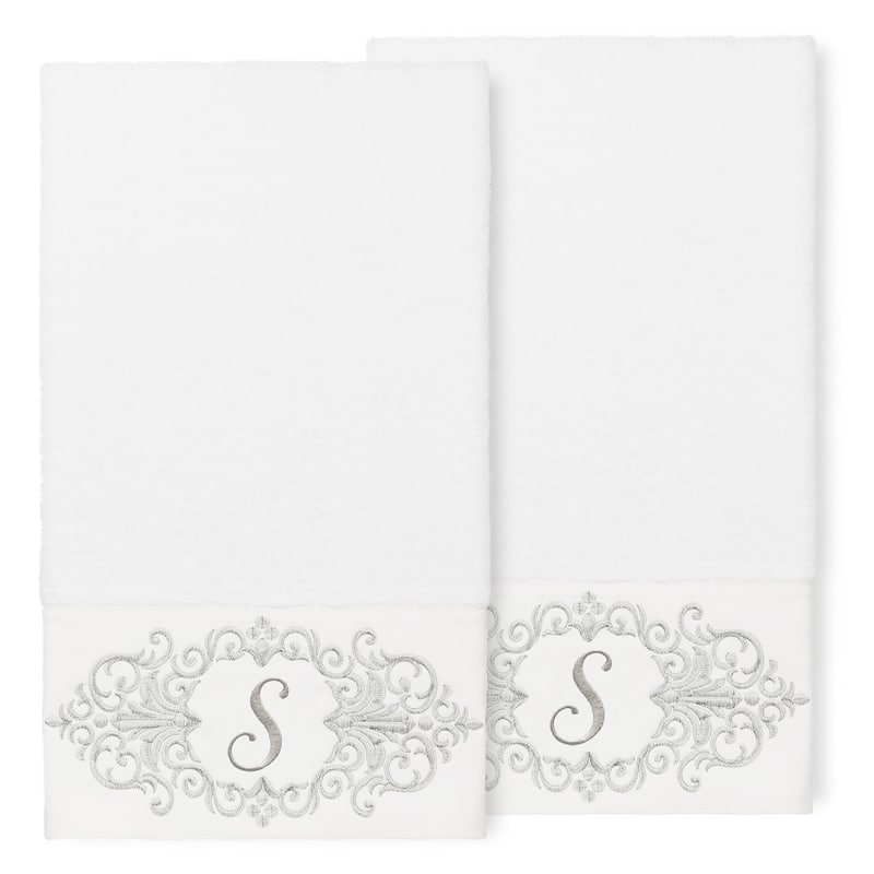 Authentic Hotel and Spa 100% Turkish Cotton Monica 2PC Embellished Bath Towel Set - S - White
