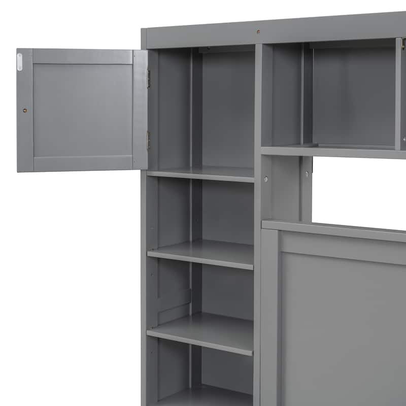 Modern Wooden Bed with Cabinet, Shelf & Sockets