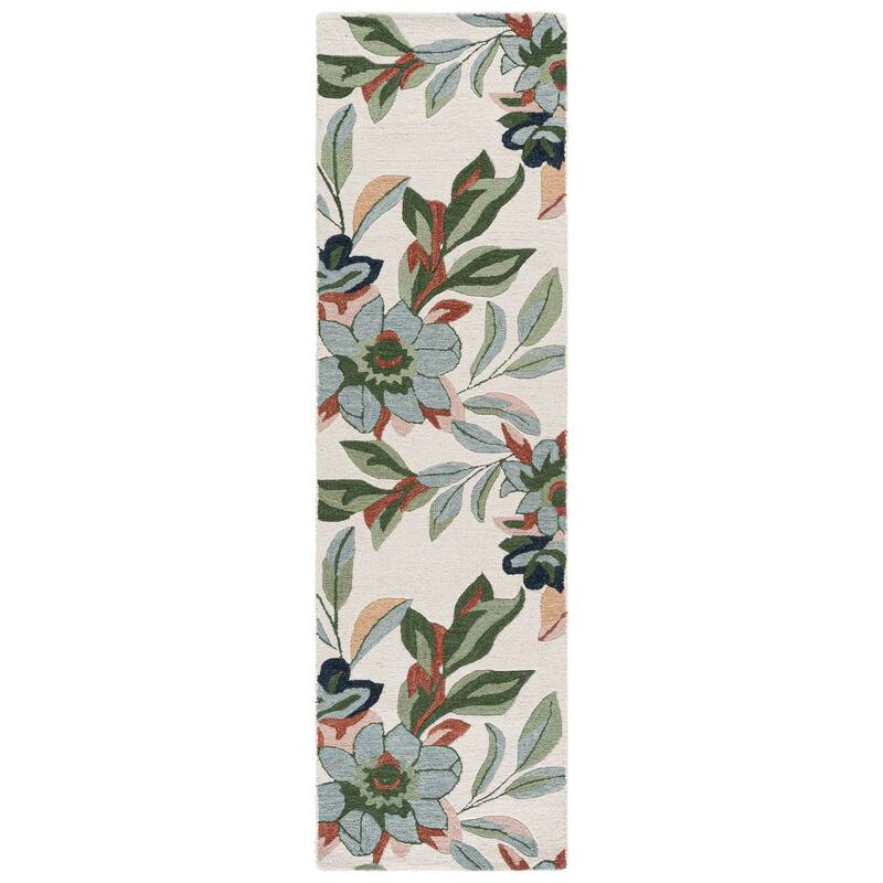 SAFAVIEH Handmade Jardin Annaros Floral Wool Rug - 2'3" x 8' Runner - Ivory/Blue
