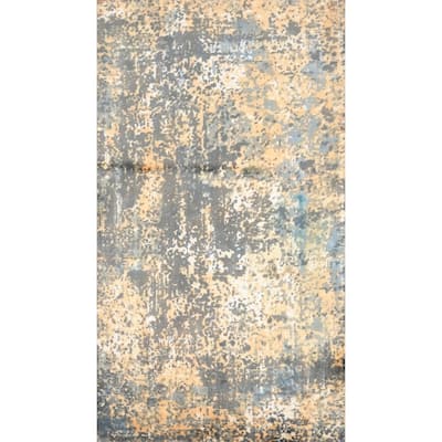 Hand Knotted Oriental Viscose Silk Carpet Modern Abstract Multi-Colored Abstract Area Rug - 4' 0'' X 2' 0''