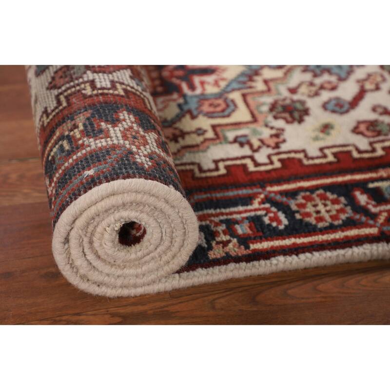 Ivory Geometric Heriz Serapi Runner Rug Hand-Knotted Wool Carpet - 2'6"x 7'10"
