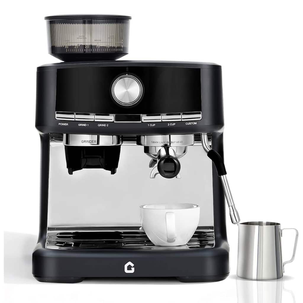 20 Bar Pressure Stainless Steel Semi-Automatic Espresso Coffee Machine with Grinder, Black