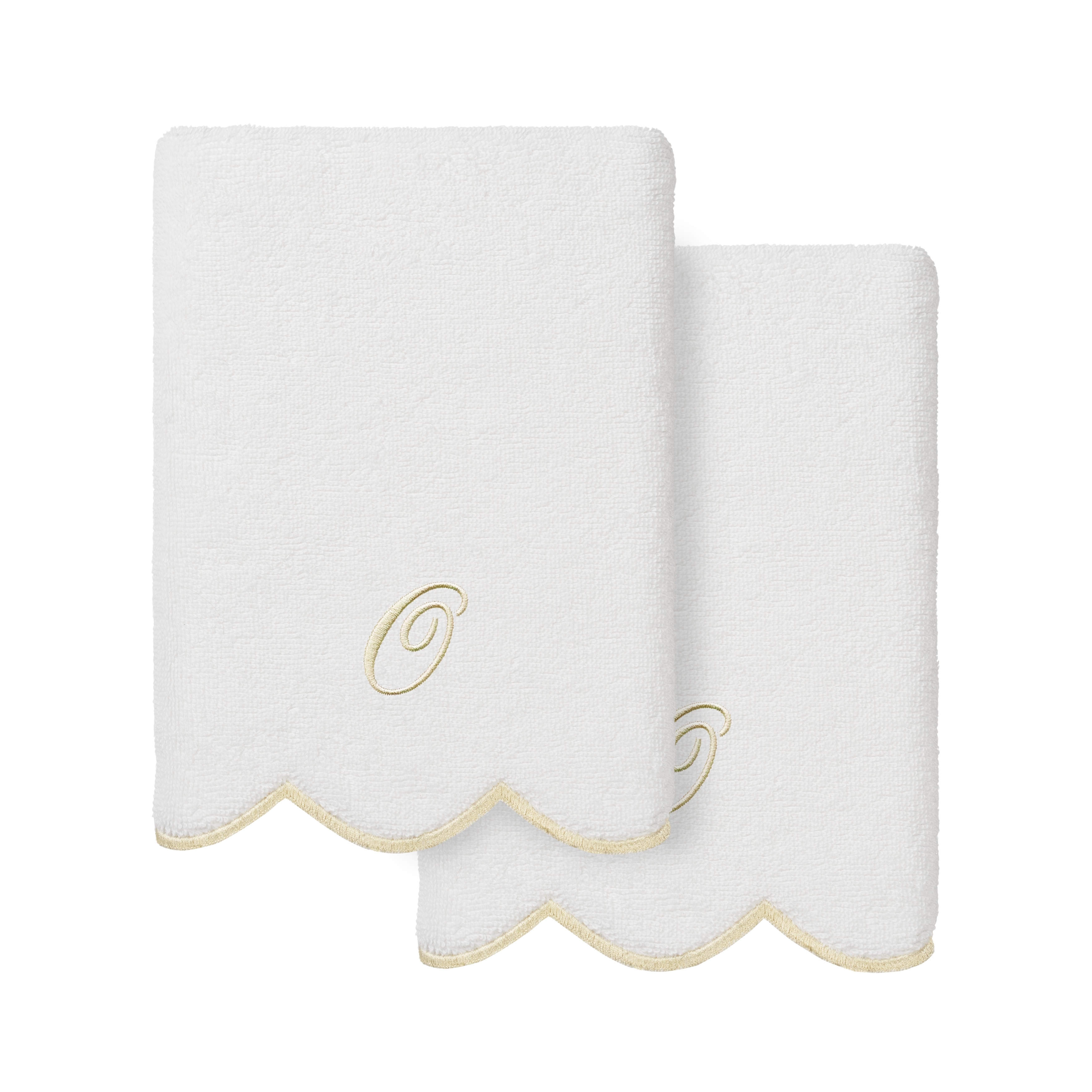 Authentic Hotel and Spa 100% Turkish Cotton Beige ADORNIA Scallop Personalized 2 Piece Hand Towel Set - 2 Hand Towels